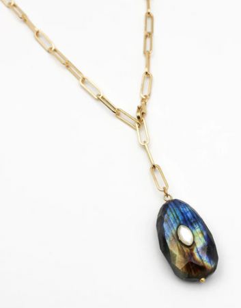 129 - Collier long pierre facetée labradorite - EVE