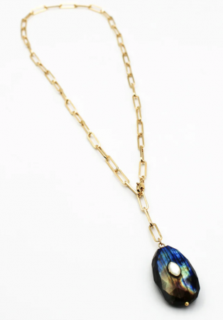 129 - Collier long pierre facetée labradorite - EVE