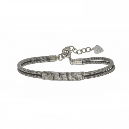 BRACELET 2 CORDES DE BASSE EMBALLEES ARGENT VIEILLI - Homme