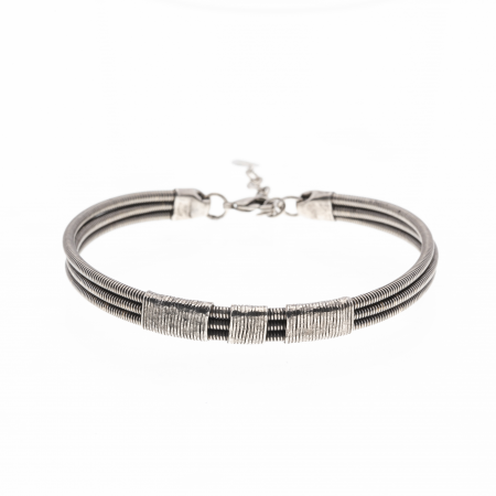 BRACELET 3 CORDES DE BASSE EMBALLEES 3 FOIS ARGENT VIEILLI - Homme