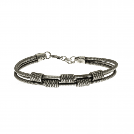 BRACELET CORDE DE BASSE ET GUITARE JACK  ARGENT VIEILLI - Homme