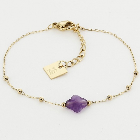 BRACELET COURT ACIER DORE 15CM+3- amethyste