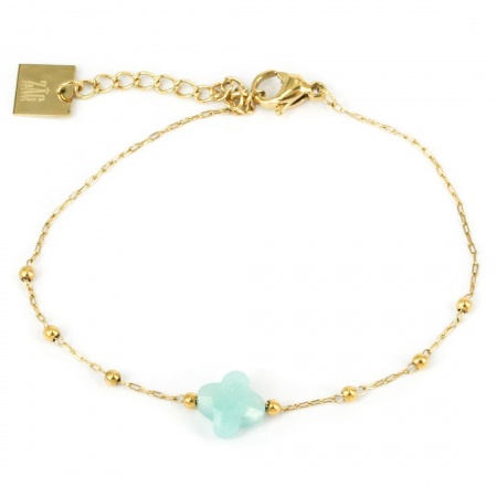 BRACELET COURT ACIER DORE AQUA 15CM+3-amazonite