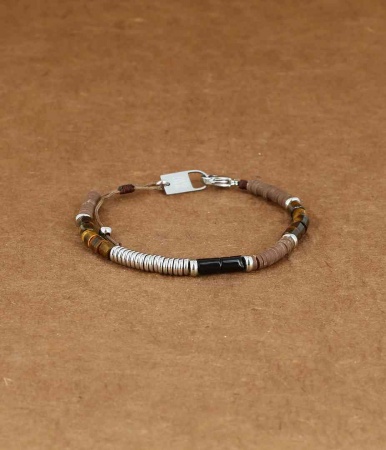 BRACELET COURT-ACIER-Oeil de tigre-reglable