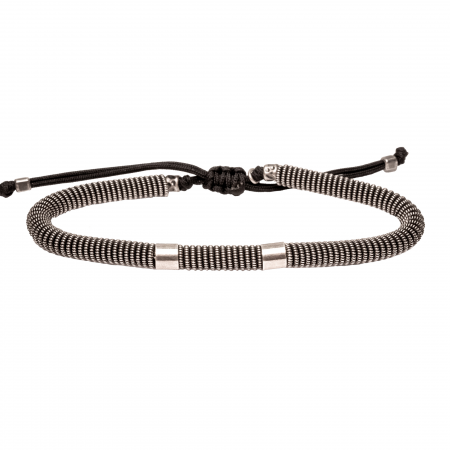 BRACELET FULL TURN EN CORDE DE GUITARE ARGENT VIEILLI SUR CORDON AJUSTABLE. - Homme