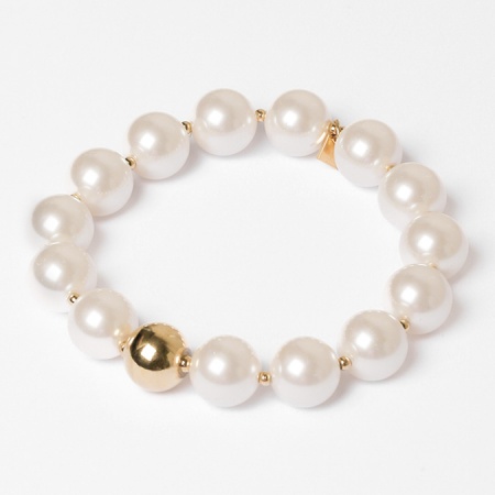 BRACELET Leonora ACIER DORE perle nacre elastique p:12mm