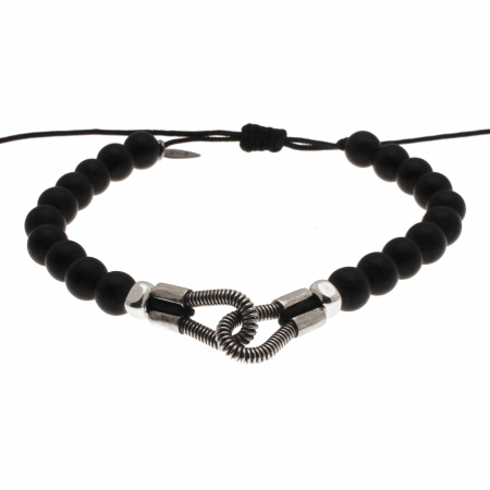 BRACELET PIERRE RONDE YOU & ME MONTE SUR FIL AVEC MACRAME POUR  - ONYX - Homme