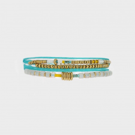 BRACELET Savana ACIER DORE turquoise 2 tours reglable