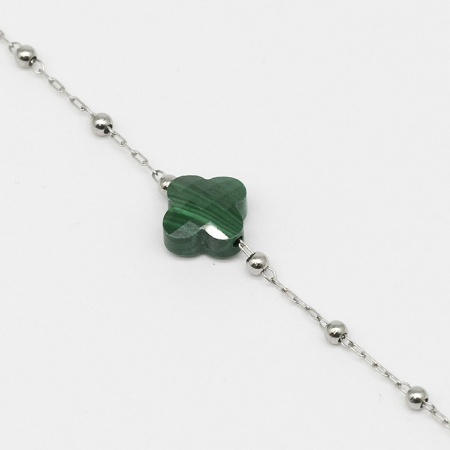 BRACELET SIMPLE-ACIER-Malachite-15+3cm