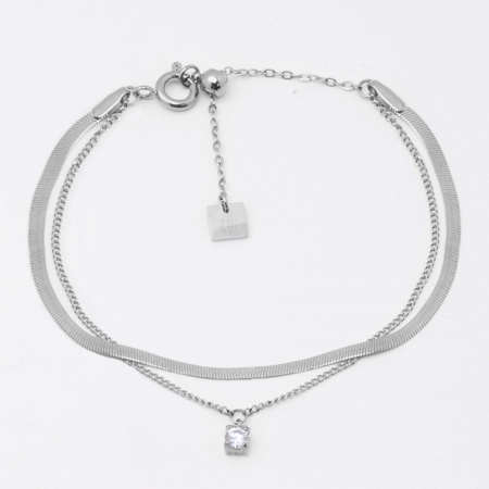 BRACELET SIMPLE-ACIER-Zirconium-coulissant 14+4cm