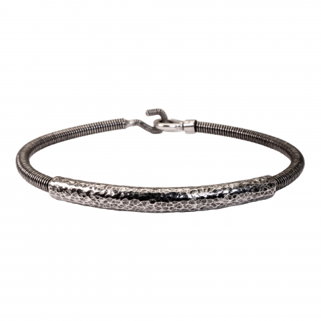 BRACELET TUBE MARTELE SUR CORDE DE BASSE BIG AVEC FERMOIR CROCHET - Homme