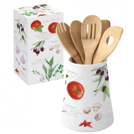 Coffret \ Home & kitchen\  porte ustensile en porcelaine et ustenciles de cuisine en Bambou