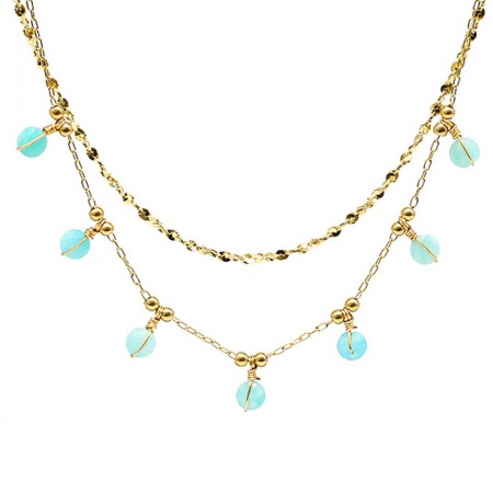 COLLIER Beans ACIER DORE amazonite 42+38+5cm