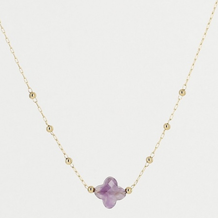 COLLIER COURT ACIER DORE AMETHYSTE 38CM+5 amethyste