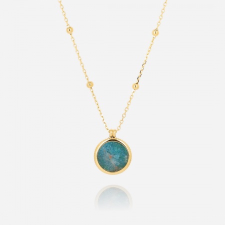 COLLIER MEDIUM-ACIER DORE-Apatite bleue-50+5cm