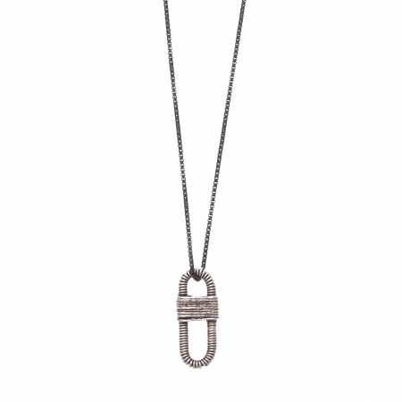 COLLIER OVALE EN CORDE DE BASSE EMBALLEE SUR CHAINE ARGENT VIEILLI POUR  - Homme