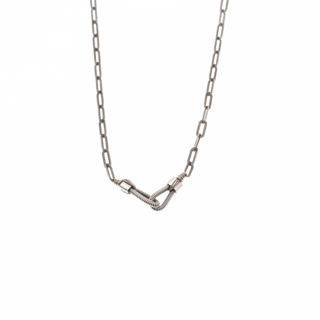 COLLIER YOU AND ME EN CORDE DE BASSE SUR CHAINE RECTANGULAIRE ARGENT VIEILLI - Homme