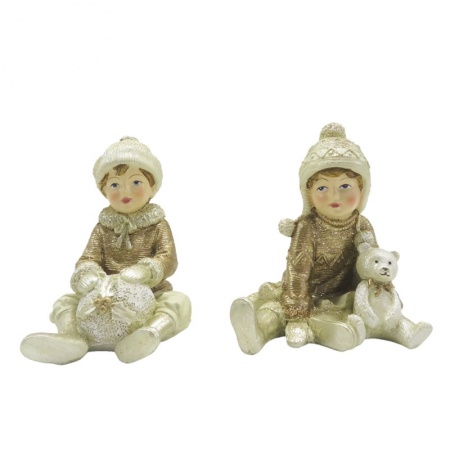 Figurine Enfant  Fille ou Garçon  9 cm Beige Couleur or Polyrésine